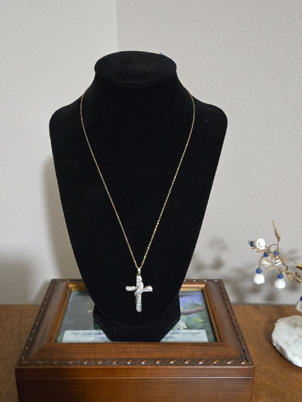 Gold Cross Pendant Necklace with Diamond Stones